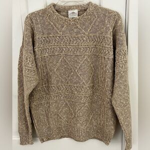 Vintage Bonner of Ireland Hand Loomed Linen Cotton Blend Knit Sweater Neutral